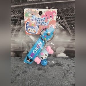 Sanrio Kuromi Keychain w/Little Bell & Silicone Band BLUE/BABY PINK-NEW